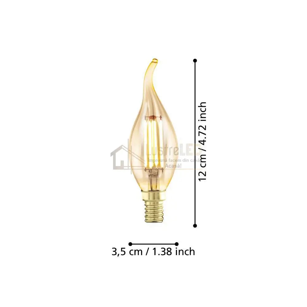 Bec Led E14 4W 1700K Filament Flacara Fumuriu Dimabil Vintage Bulb