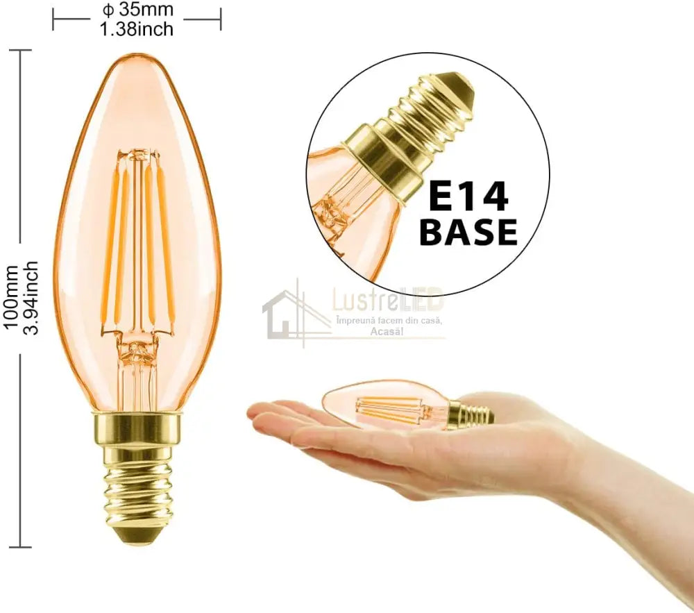 Bec Led E14 4W Filament Lumanare Fumuriu Dimabil