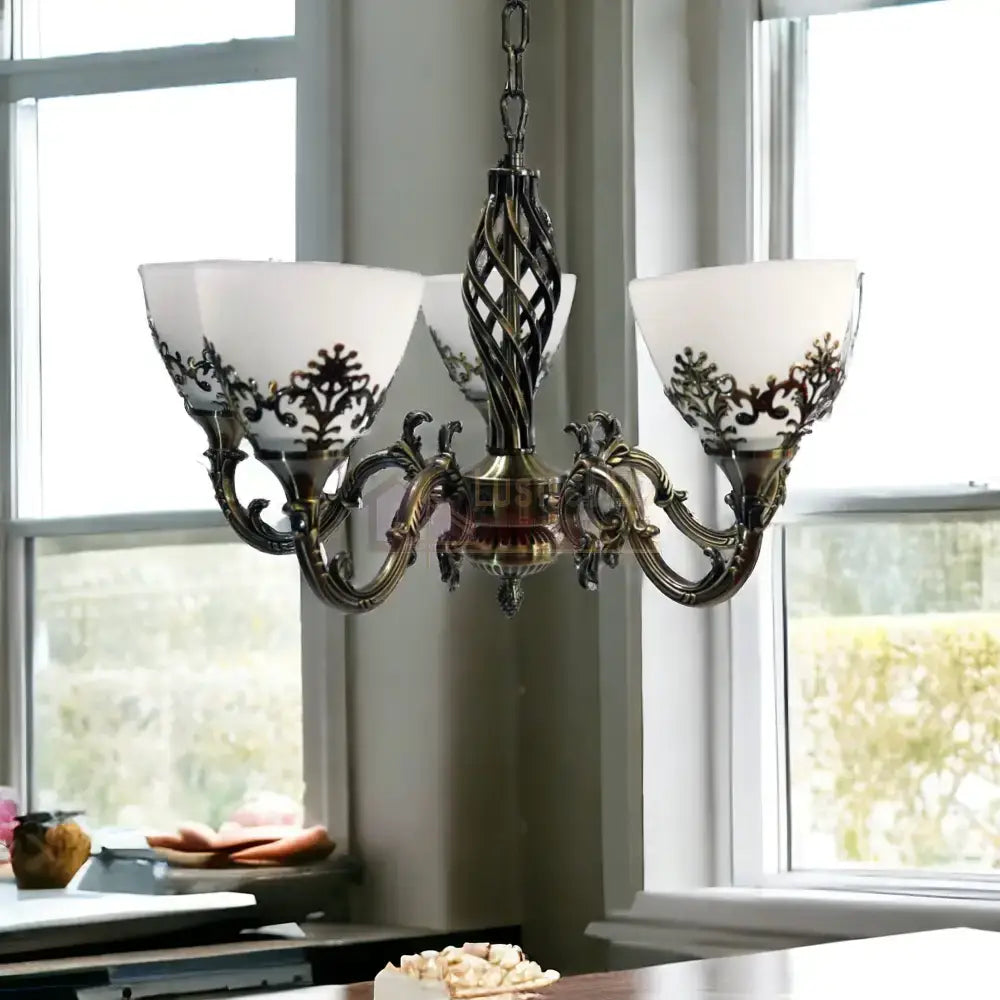 Candelabru Antichizat Bronz 5Xe27 Melo Chandeliers Crystal