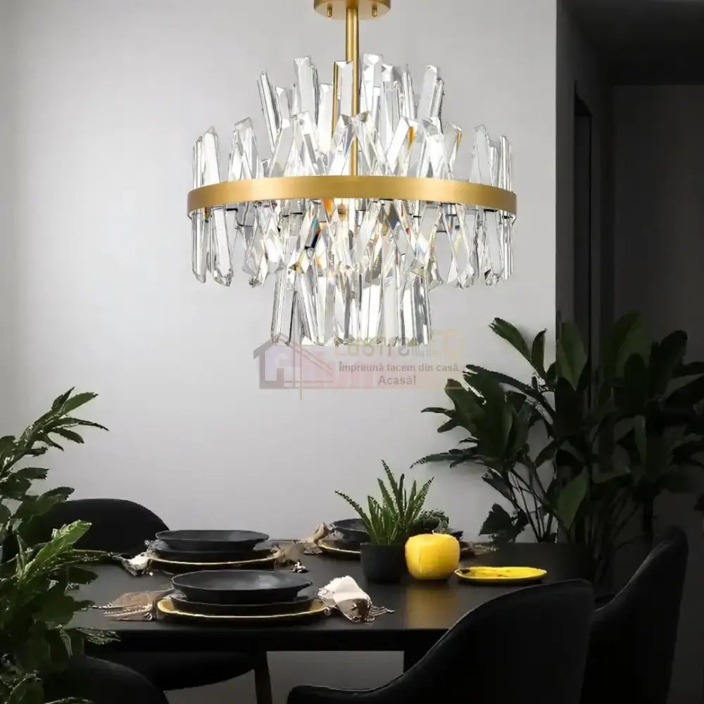 Lustra 8XG9 Gold Kanso ALB + AURIU / CRISTAL / 50CM Chandeliers Crystal