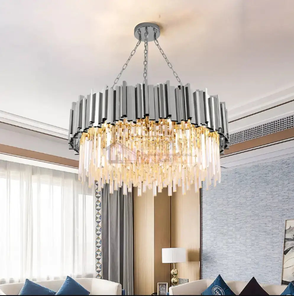 Candelabru Cristal Glory Silver 60Cm Cu Lant Led Chandelier