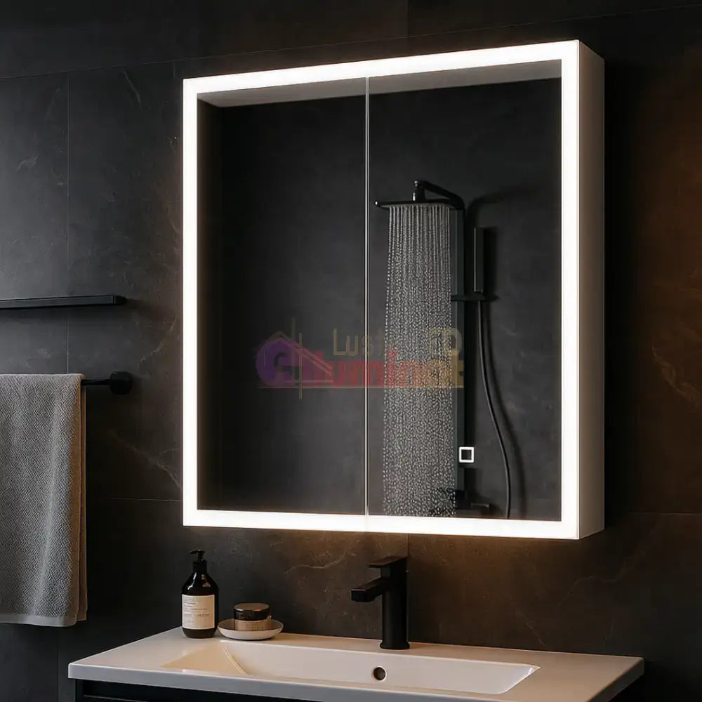Dulap Baie Cu Oglinda LED Qora Touch 60x70cm 60X70CM / ALB LED MIRROR