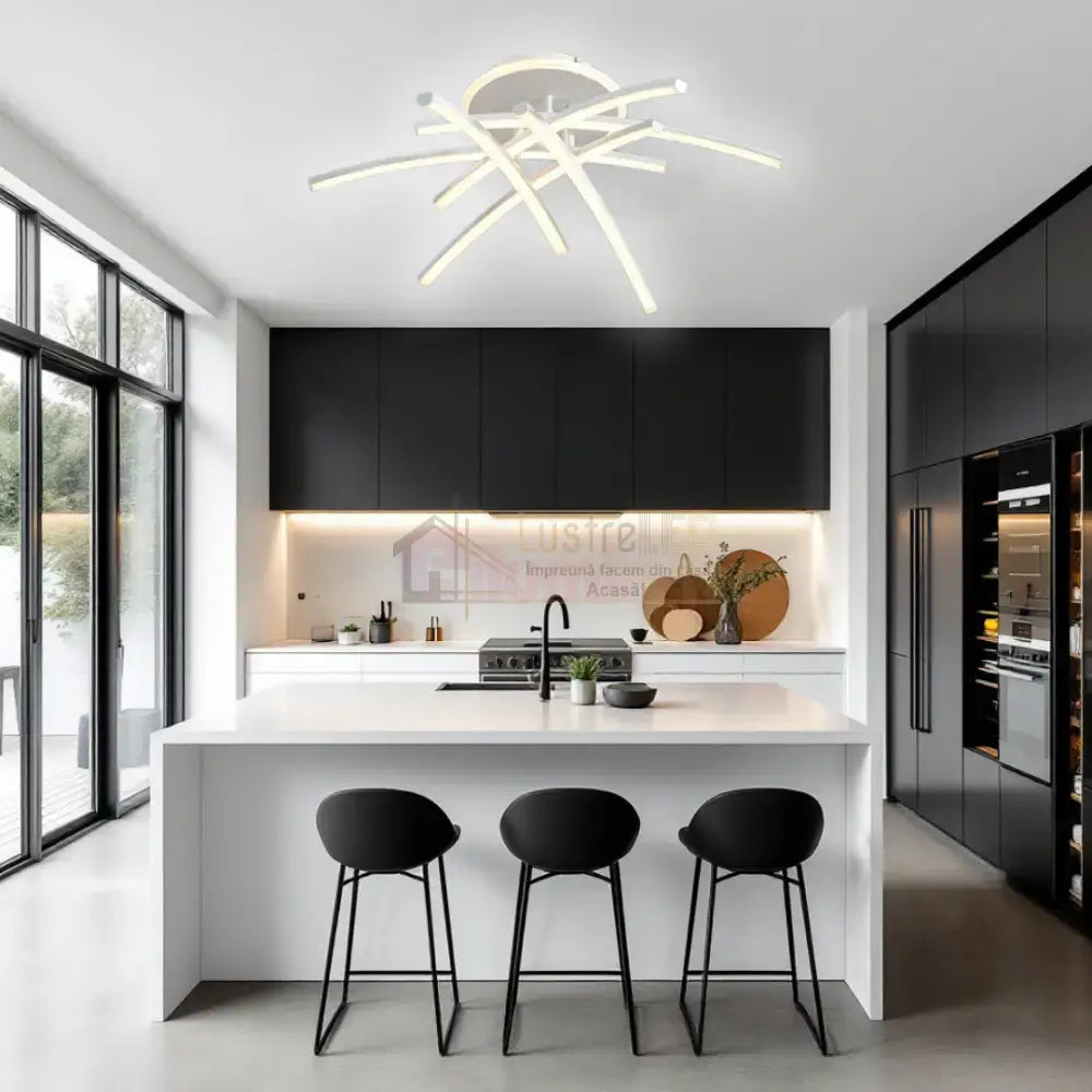 Lustra LED 6 Modern LINES White Echivalent 400W Telecomanda WT-7023-6C ALBA / 69CM / MINIMALIST DESIGN Lighting Fixtures