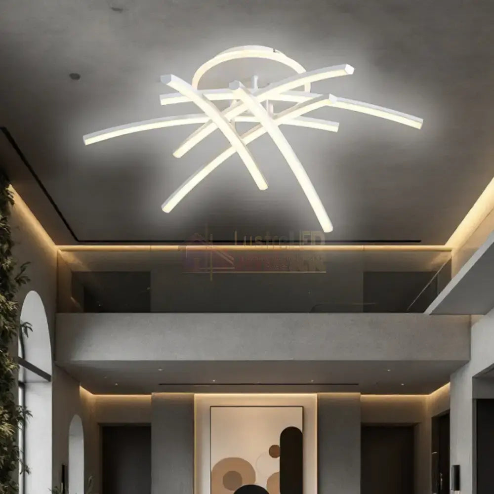 Lustra LED 6 Modern LINES White Echivalent 400W Telecomanda WT-7023-6C ALBA / 69CM / MINIMALIST DESIGN Lighting Fixtures