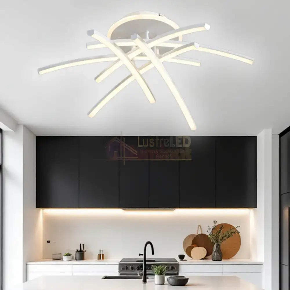 Lustra LED 6 Modern LINES White Echivalent 400W Telecomanda WT-7023-6C ALBA / 69CM / MINIMALIST DESIGN Lighting Fixtures