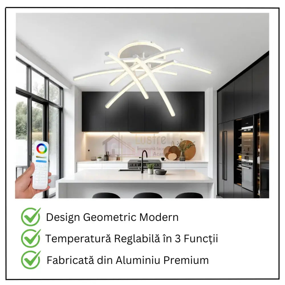 Lustra LED 6 Modern LINES White Echivalent 400W Telecomanda WT-7023-6C ALBA / 69CM / MINIMALIST DESIGN Lighting Fixtures