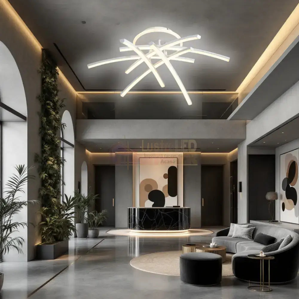 Lustra LED 6 Modern LINES White Echivalent 400W Telecomanda WT-7023-6C ALBA / 69CM / MINIMALIST DESIGN Lighting Fixtures