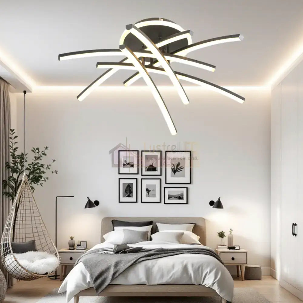 Lustra LED 4 Modern LINES Black Echivalent 400W Telecomanda 7023-6C NEAGRA / 69CM / MINIMALIST DESIGN Lighting Fixtures