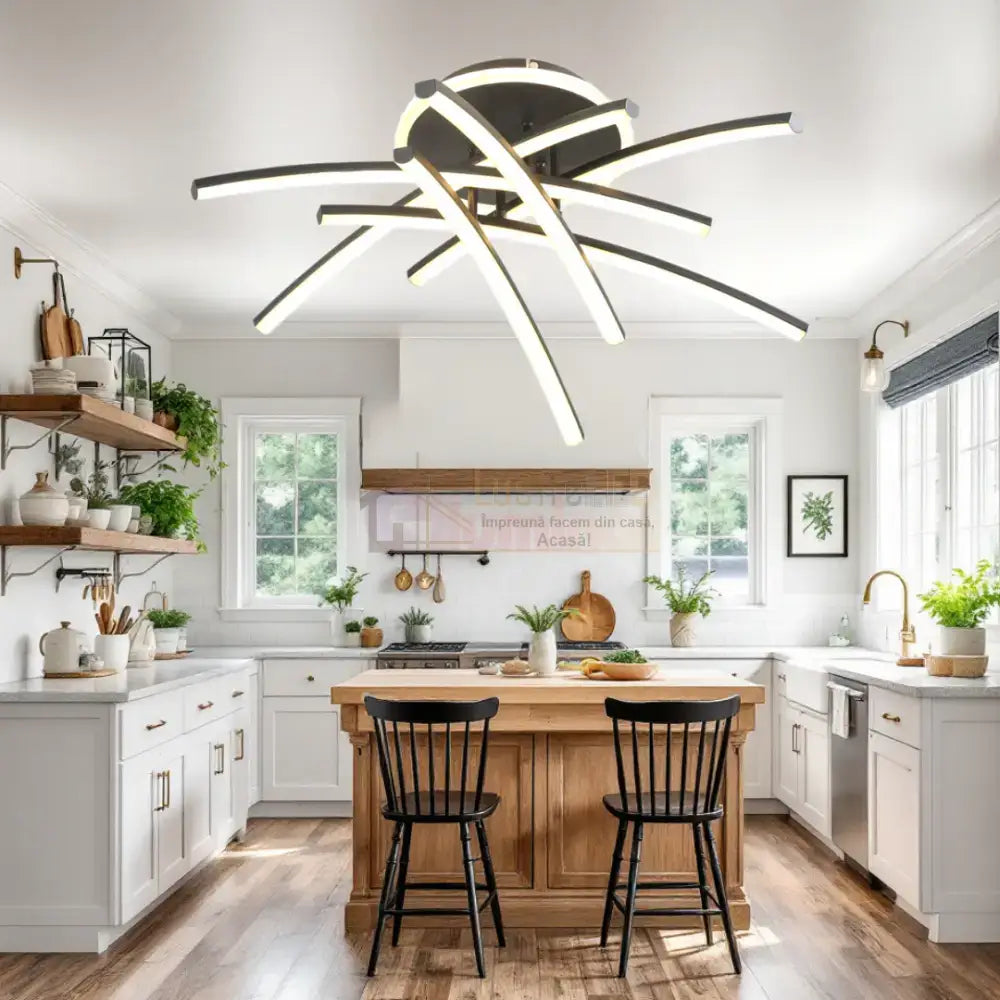 Lustra LED 4 Modern LINES Black Echivalent 400W Telecomanda 7023-6C NEAGRA / 69CM / MINIMALIST DESIGN Lighting Fixtures