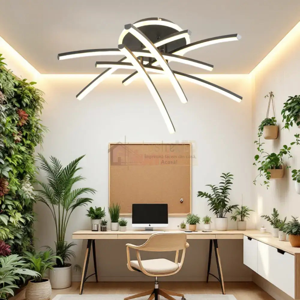 Lustra LED 4 Modern LINES Black Echivalent 400W Telecomanda 7023-6C NEAGRA / 69CM / MINIMALIST DESIGN Lighting Fixtures