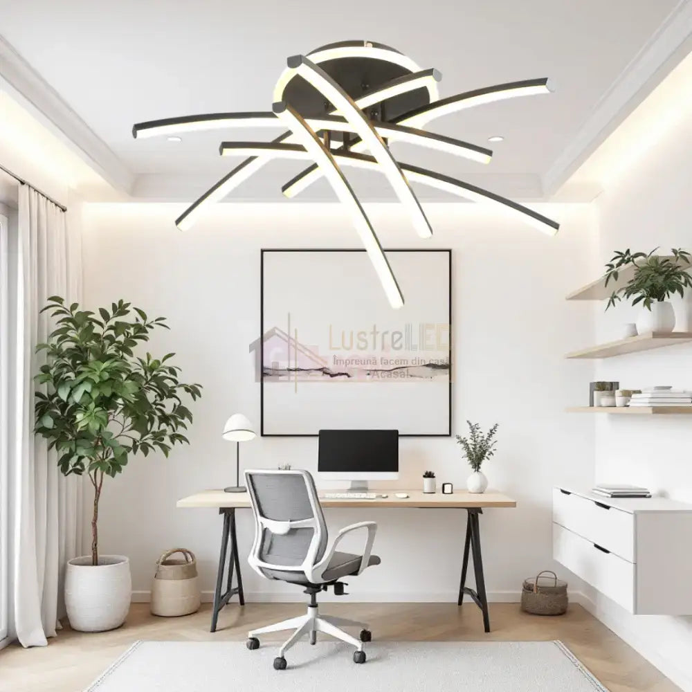 Lustra LED 4 Modern LINES Black Echivalent 400W Telecomanda 7023-6C NEAGRA / 69CM / MINIMALIST DESIGN Lighting Fixtures