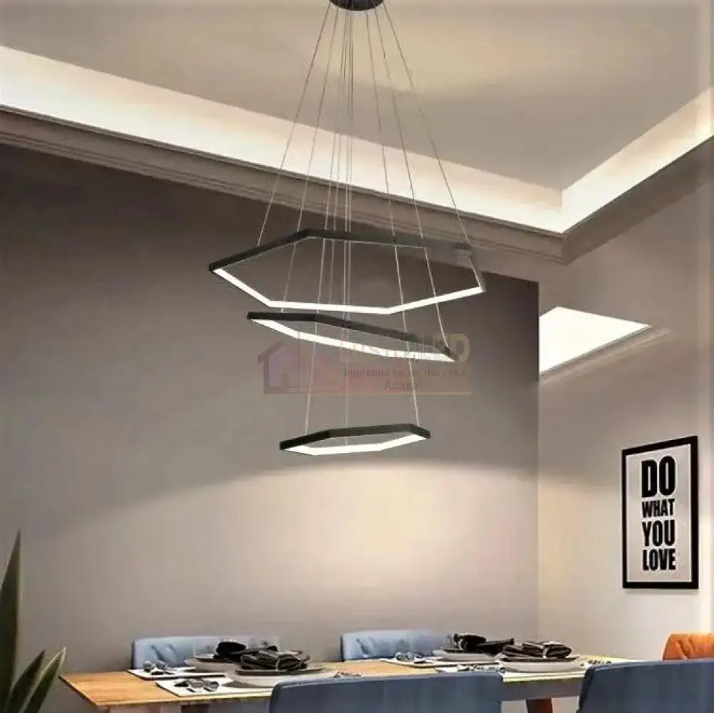 Lustra Led 120W Hexagon Black 3 Segmente Lighting Fixtures