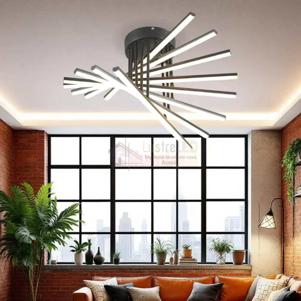 Lustra LED 8 Modern LINES Black Echivalent 400W Telecomanda 7020-8C NEAGRA / 58CM / MINIMALIST DESIGN Lighting Fixtures