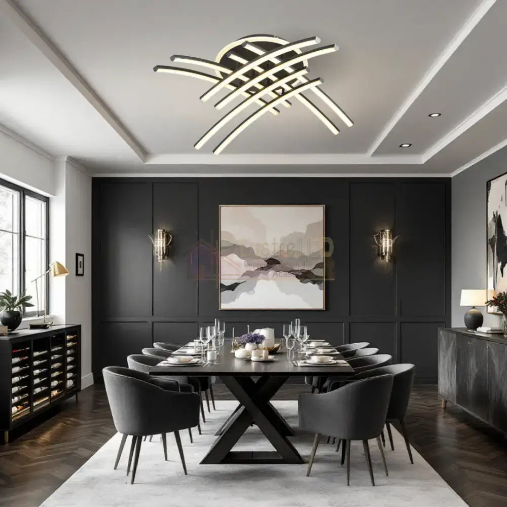 Lustra LED 8 Modern LINES Black Echivalent 400W Telecomanda BK-7023-8C NEAGRA / 69CM / MINIMALIST DESIGN Lighting