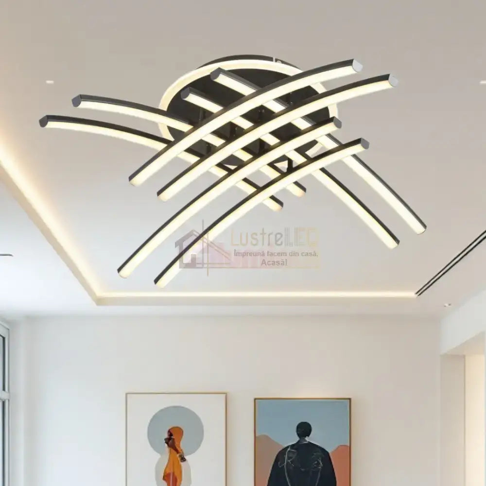 Lustra LED 8 Modern LINES Black Echivalent 400W Telecomanda BK-7023-8C NEAGRA / 69CM / MINIMALIST DESIGN Lighting