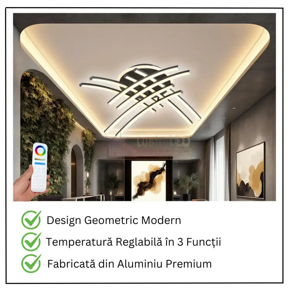 Lustra LED 8 Modern LINES Black Echivalent 400W Telecomanda BK-7023-8C NEAGRA / 69CM / MINIMALIST DESIGN Lighting