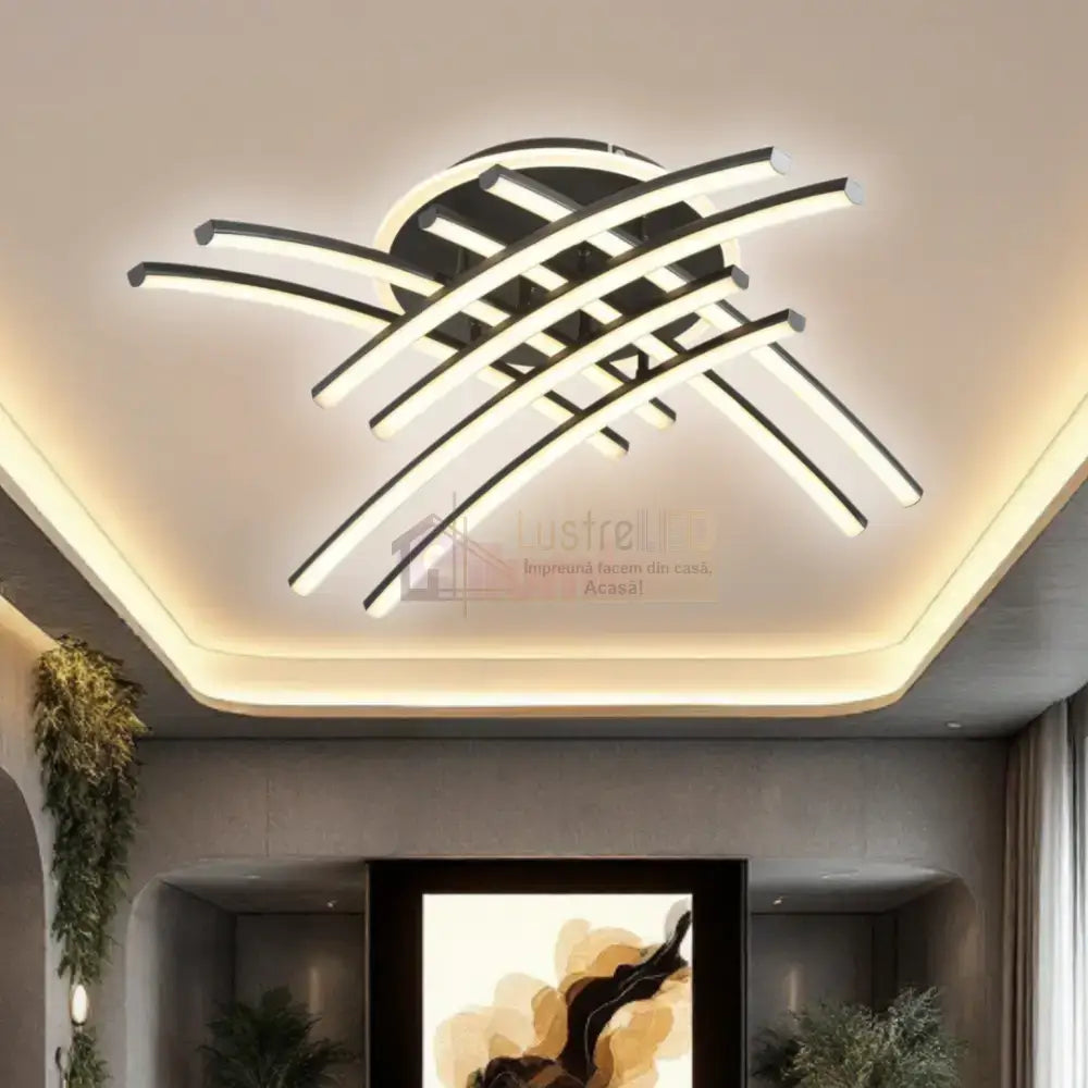 Lustra LED 8 Modern LINES Black Echivalent 400W Telecomanda BK-7023-8C NEAGRA / 69CM / MINIMALIST DESIGN Lighting