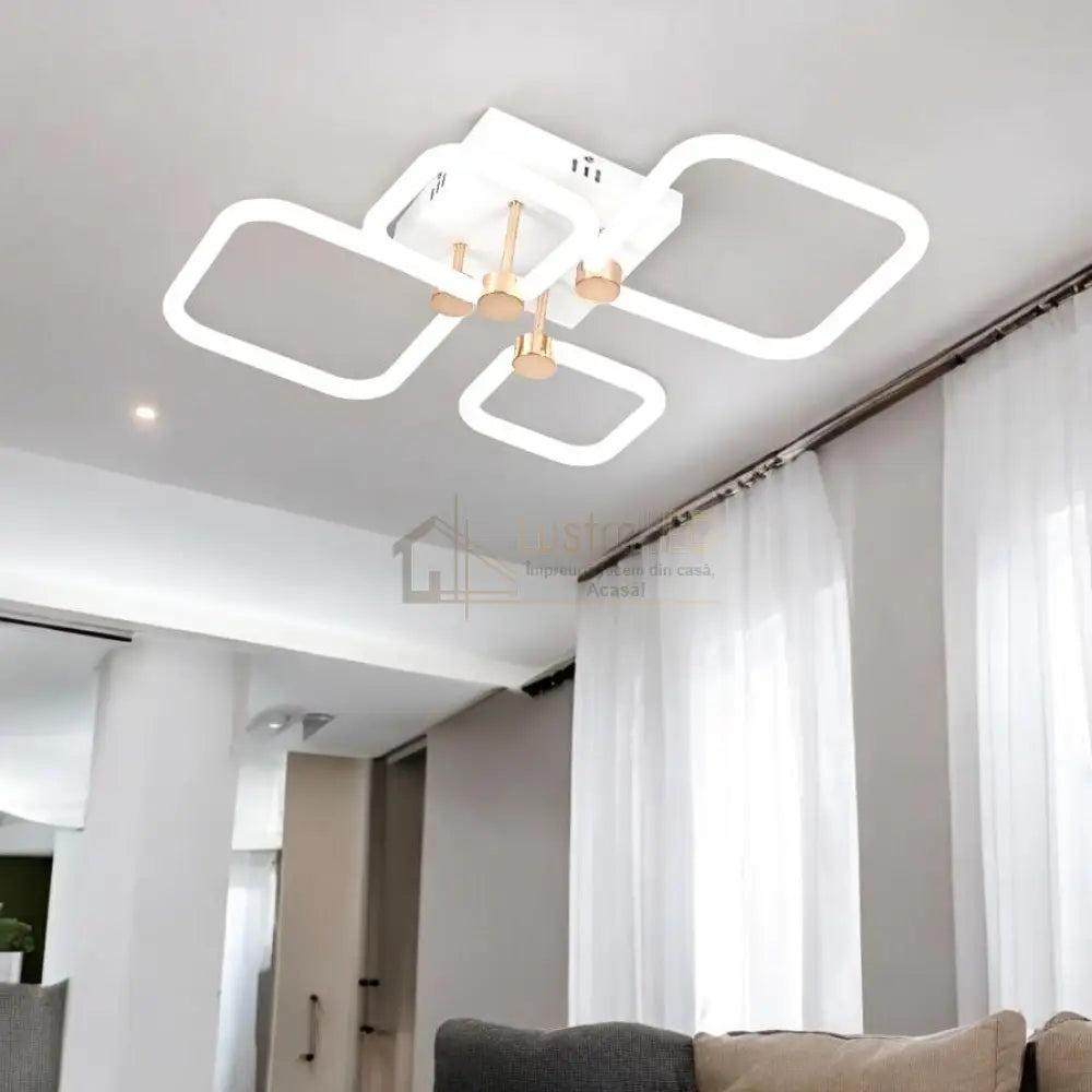 Lustra LED 2+2 DIAMOND Alb+Auriu Echivalent 400W Telecomanda lustreled.ro