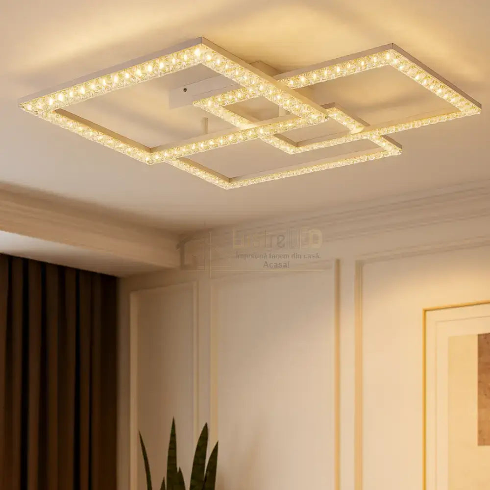 Lustra LED Aplicata Cristal White 80W 3IN1 lustreled.ro