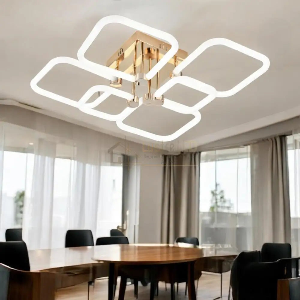 Lustra LED 4+2 DIAMOND Alb+Auriu Echivalent 600W Telecomanda lustreled.ro