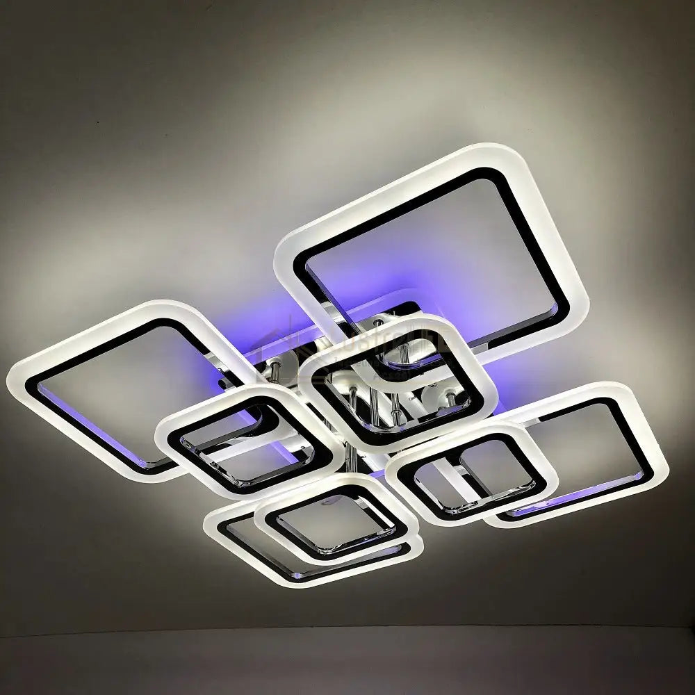 Lustra LED 4 + 4 SQUARE Gigant Silver RGB Echivalent 1200W Telecomanda Lighting Fixtures