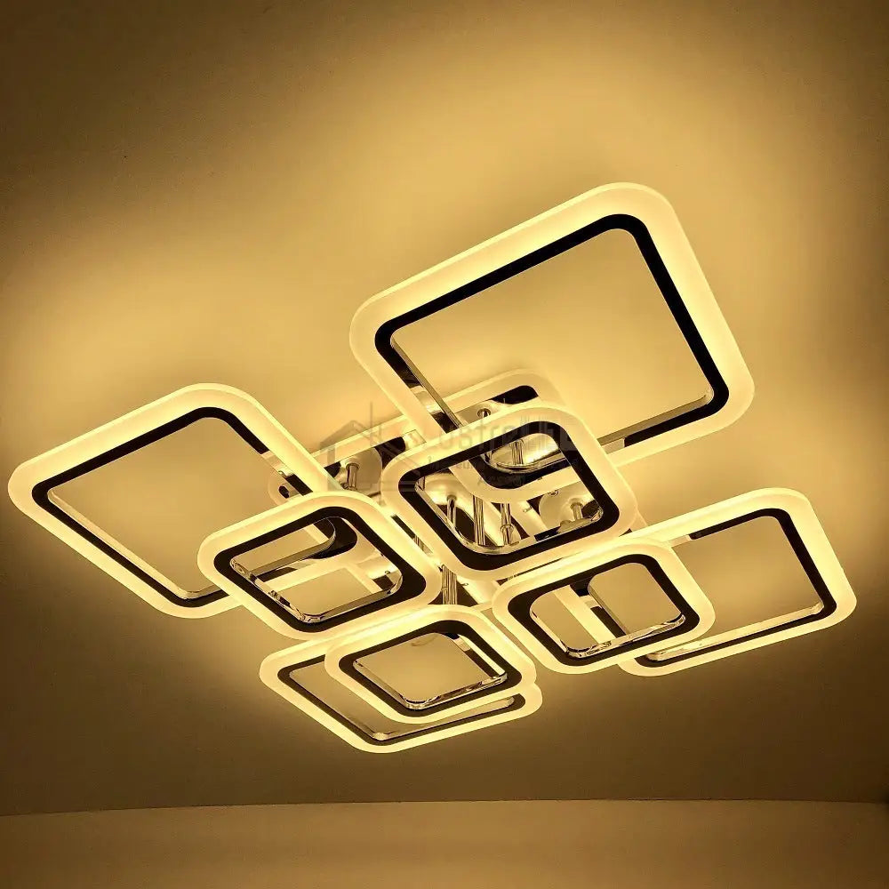 Lustra LED 4 + 4 SQUARE Gigant Silver RGB Echivalent 1200W Telecomanda Lighting Fixtures