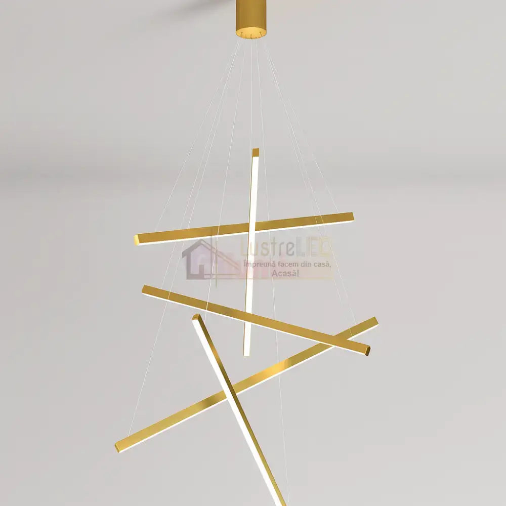 Lustra LED 5 Geometric GOLD Lines Suspendata Echivalent 500W AURIE / 90CM / SUSPENDATE Lighting Fixtures