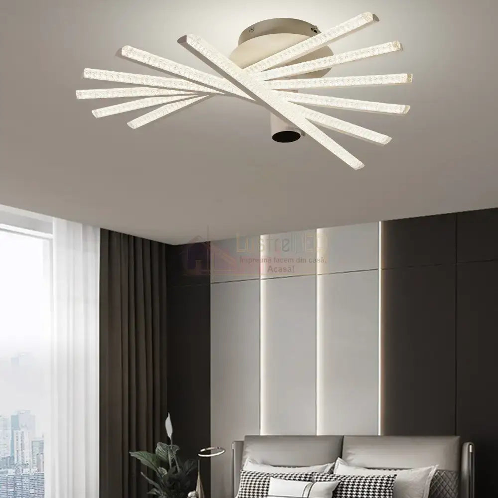 Lustra LED 6 LINES Design Rotund Alba Echivalent 600W Telecomanda ALBA / 65CM / MINIMALIST DESIGN Lighting Fixtures