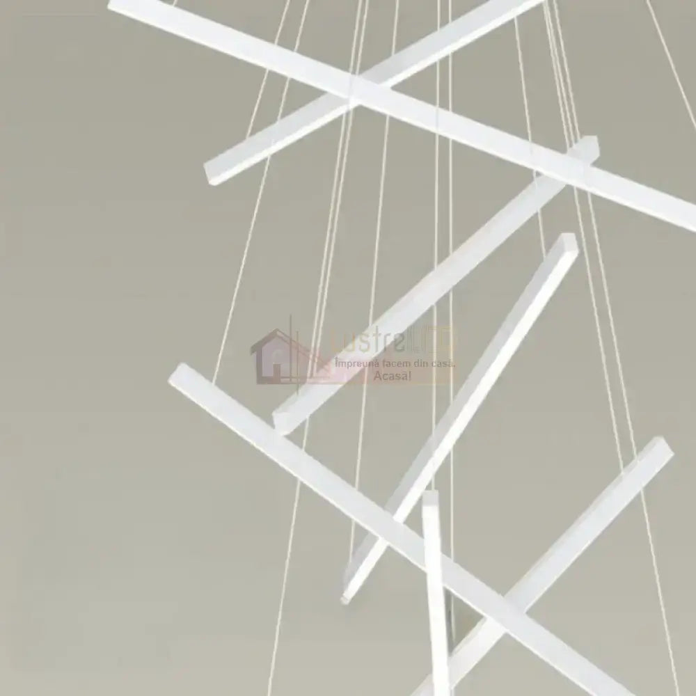 Lustra LED 9 Geometric WHITE Lines Suspendata Echivalent 1200W 300CM ALBA / 300CM / SUSPENDATE Lighting Fixtures