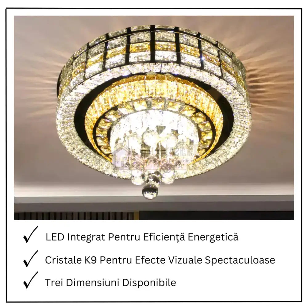 Lustra LED Aplicata Luxor Gold Cristal Telecomanda Chandeliers