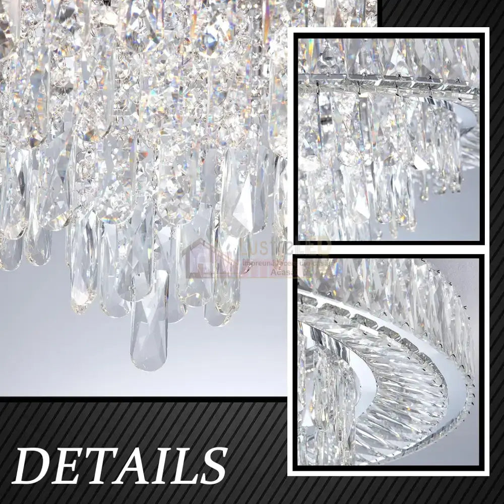 Lustra LED Cristal Aplicata Royal Round Telecomanda Echivalent 700W CHROME / 50CM / CRISTAL Chandeliers