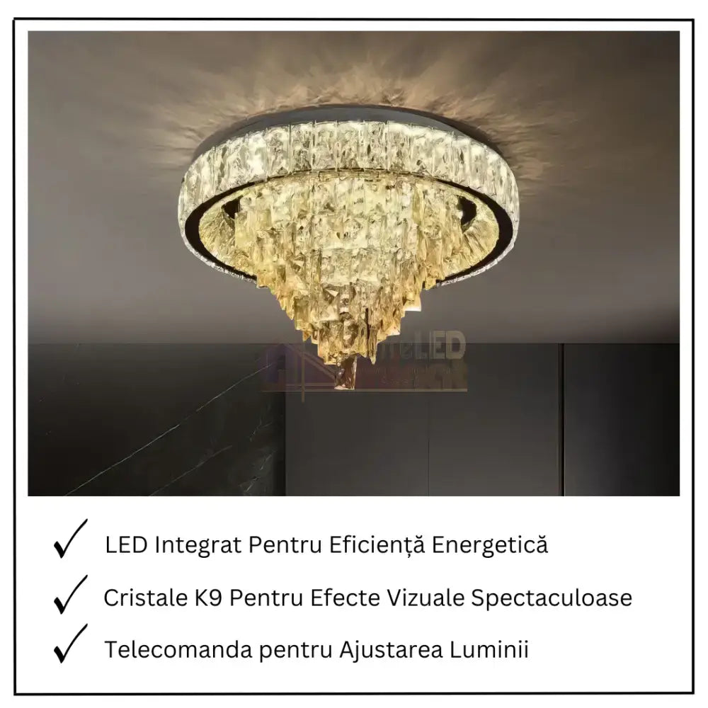 Lustra LED Aplicată Royal Round Cristal Telecomanda CHROME / 50CM / CRISTAL Chandeliers