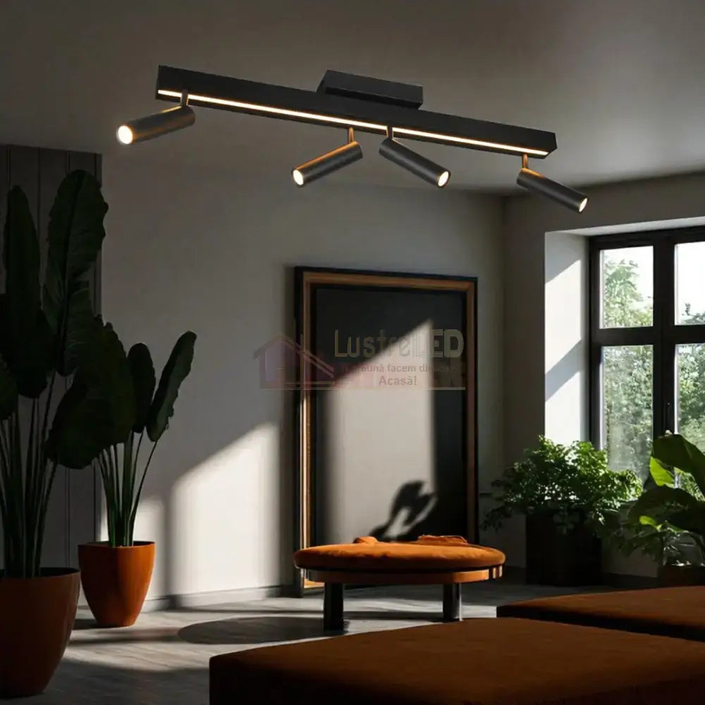 Lustra LED cu 4 Spoturi pe Sina ZENO Black NEAGRA / 133CM led ceiling light