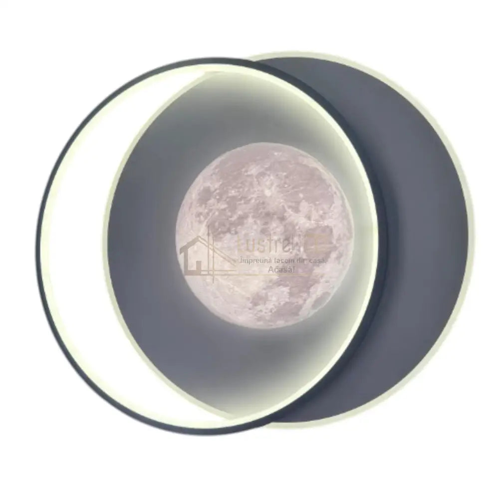 Lustra LED Double Circle Maxi-Moon Echivalent 650W Telecomanda NEAGRA / MINIMALIST DESIGN Wall Light Fixtures