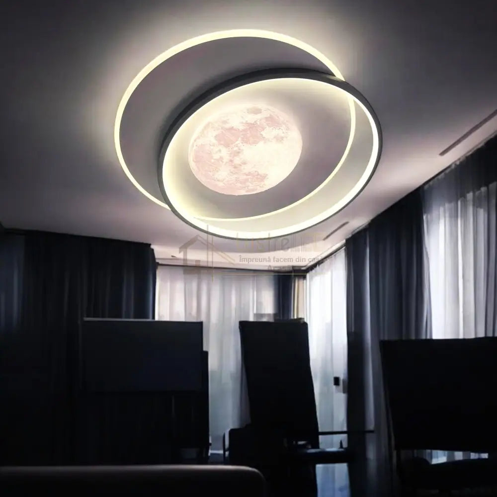 Lustra LED Double Circle Maxi-Moon Echivalent 650W Telecomanda NEAGRA / MINIMALIST DESIGN Wall Light Fixtures