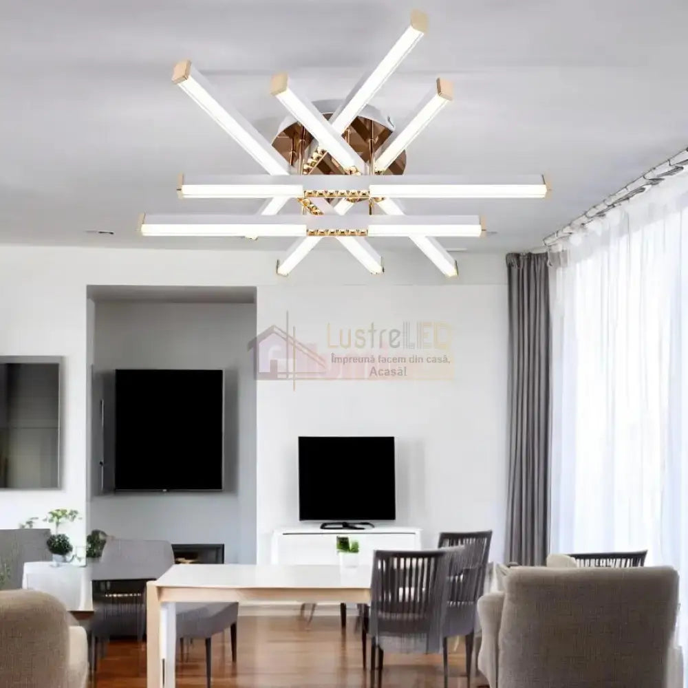 Lustra LED FERGA LINES Gold Echivalent 700W Telecomanda AURIE / 60CM / MINIMALIST DESIGN Lighting Fixtures