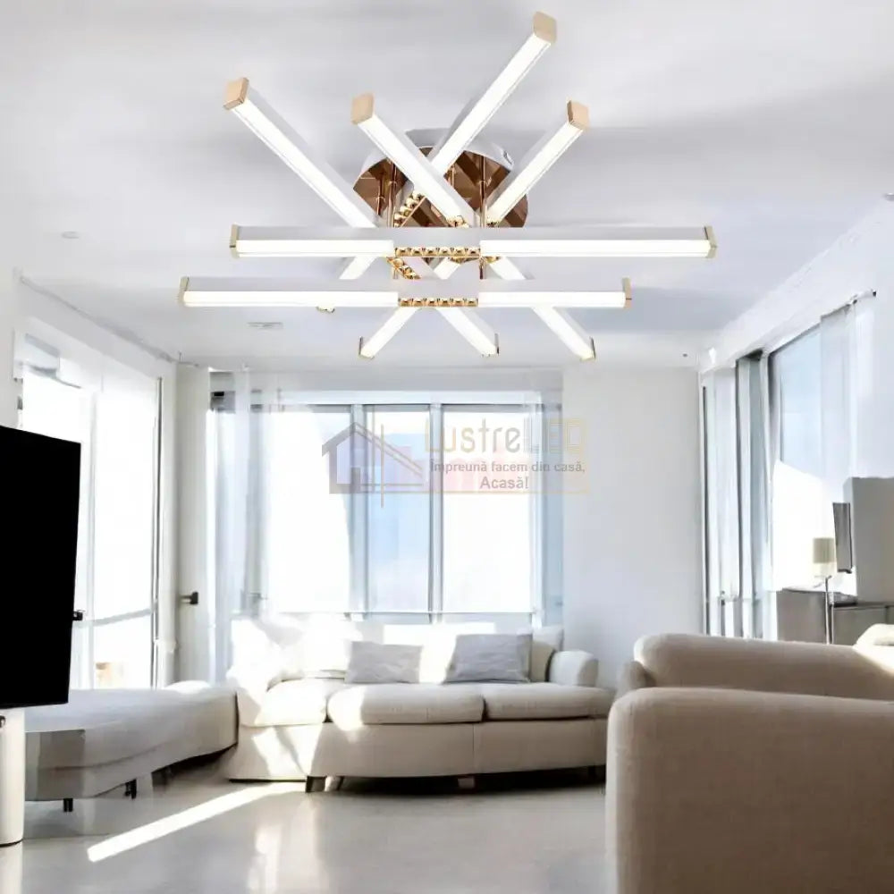 Lustra LED FERGA LINES Gold Echivalent 700W Telecomanda AURIE / 60CM / MINIMALIST DESIGN Lighting Fixtures