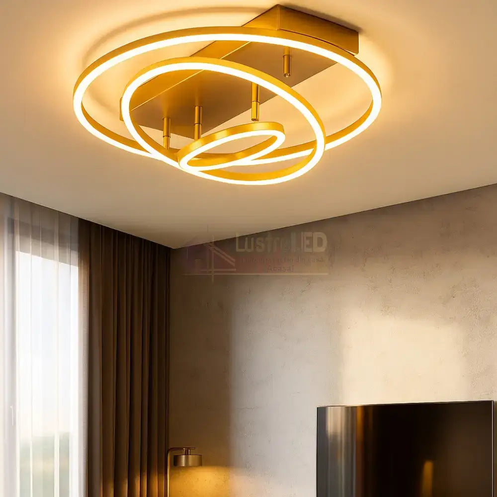 Lustra LED Gold 3 Rings Reglabile Echivalent 800W Telecomanda CIRCLE DESIGN / AURIE / 60CM CEILING LIGHT