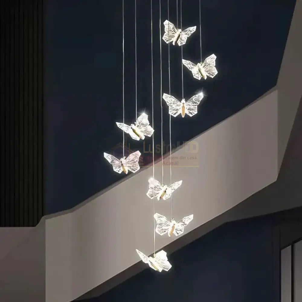 Lustra LED Suspendata Golden Butterfly 8 Elemente Echivalent 150W Telecomanda AURIE / SUSPENDATE Chandeliers