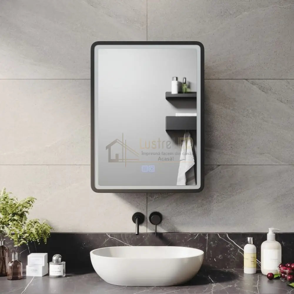Oglinda LED 45X60cm Rama Neagra cu Functie Dezaburire si Touch 45X60CM / NEAGRA LED MIRROR