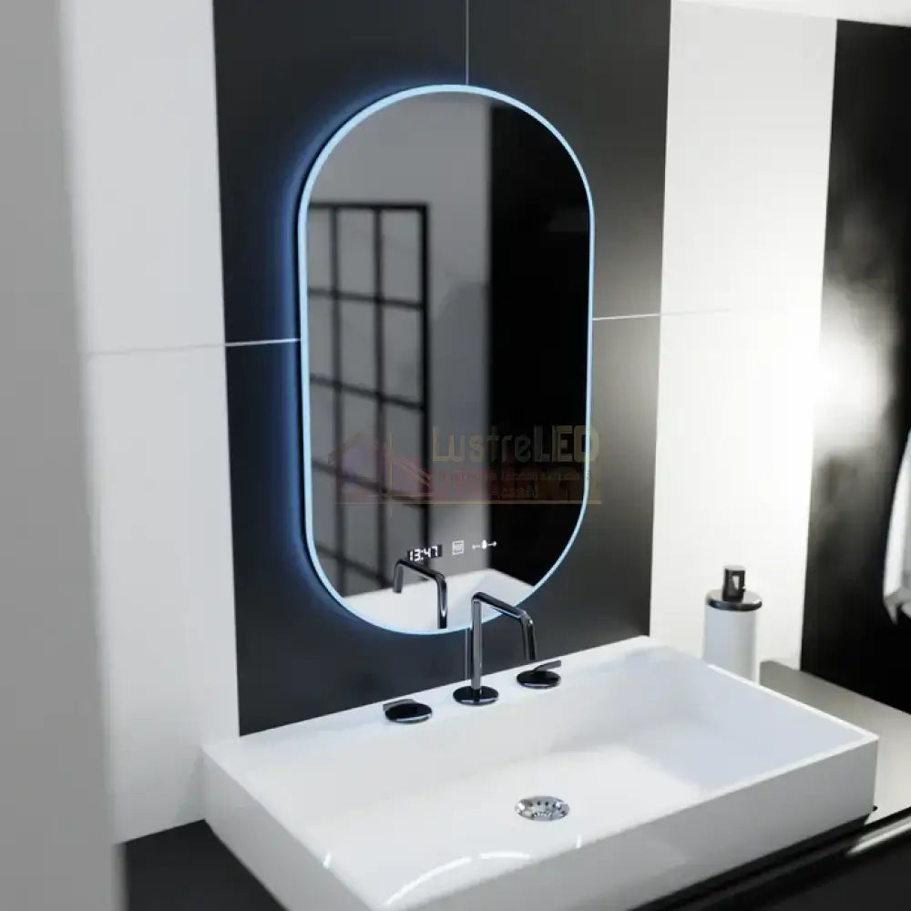 Oglinda LED 50x80cm Ovala Senzor 3 Lumini Ceas Dezaburire si Touch FRAMELESS / 50X80CM LED MIRROR