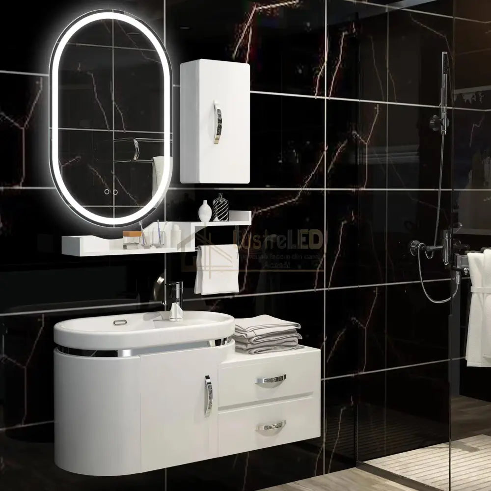 Oglinda Led Ovala Cu Doua Lumini 80X50Cm Functie Dezaburire Si Touch J-120 Led Mirror