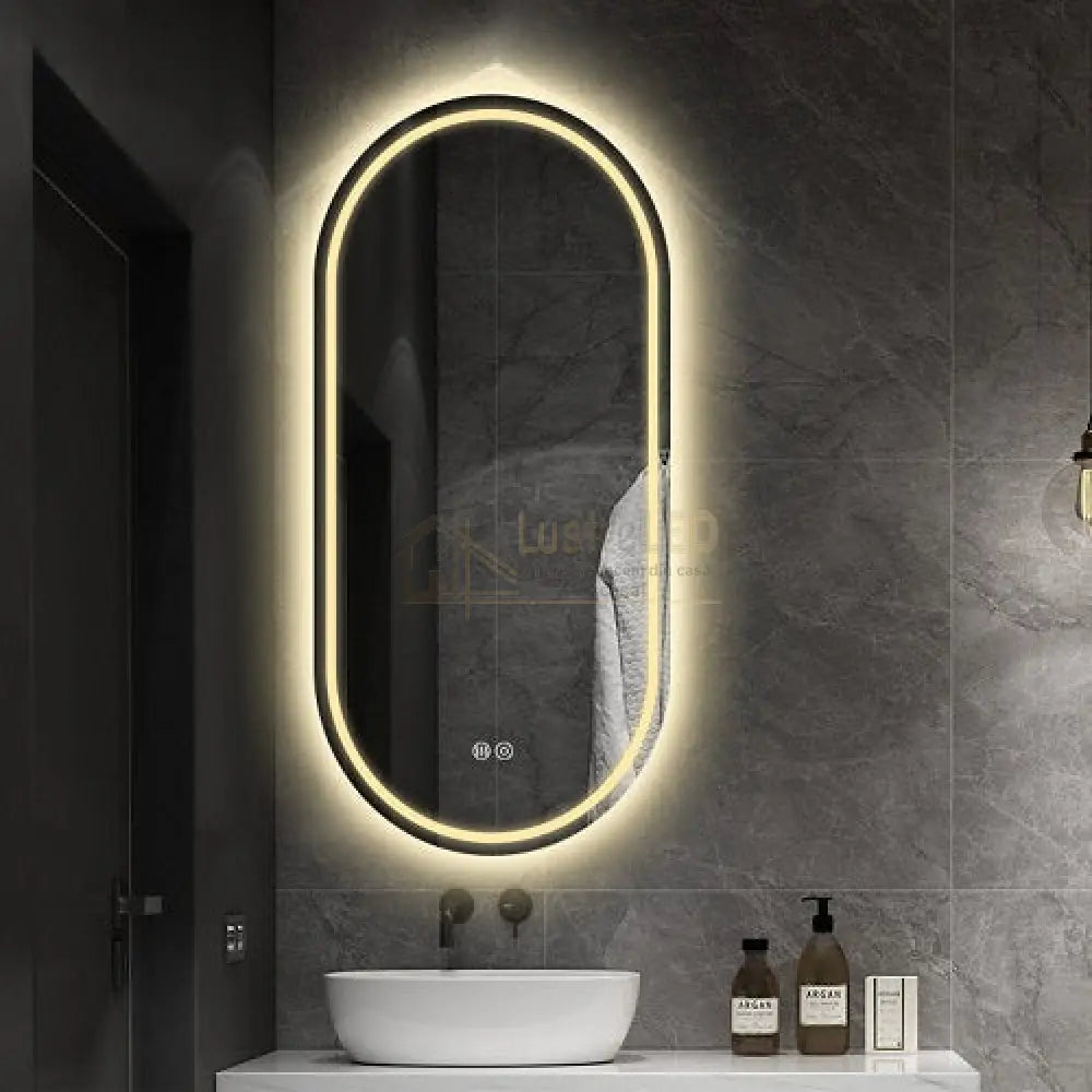 Oglinda Led Ovala Cu Doua Lumini 80X50Cm Functie Dezaburire Si Touch J-120 Led Mirror