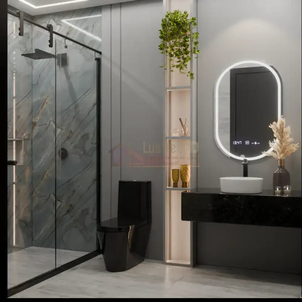 Oglinda LED Ovala 50x80cm Senzor 3 Lumini Ceas Dezaburire si Touch FRAMELESS / 50X80CM LED MIRROR