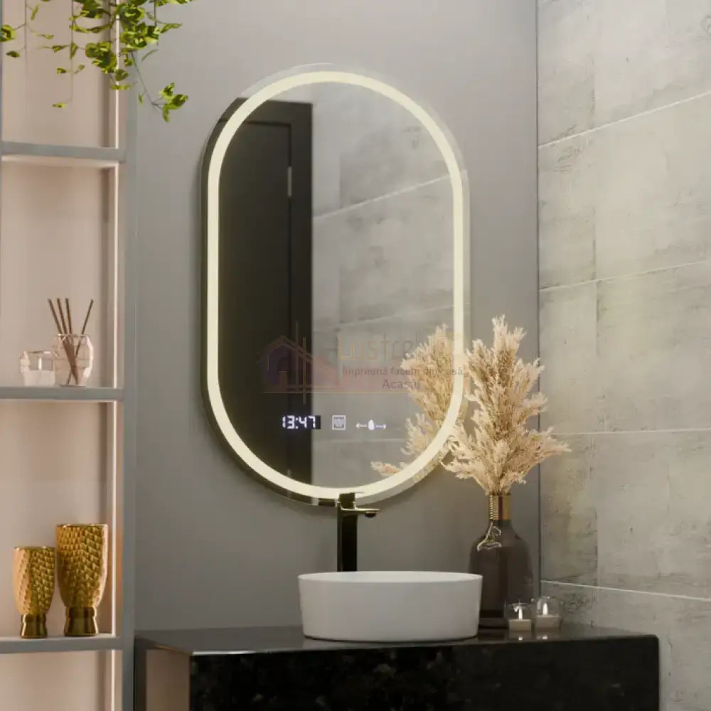 Oglinda LED Ovala 50x80cm Senzor 3 Lumini Ceas Dezaburire si Touch FRAMELESS / 50X80CM LED MIRROR