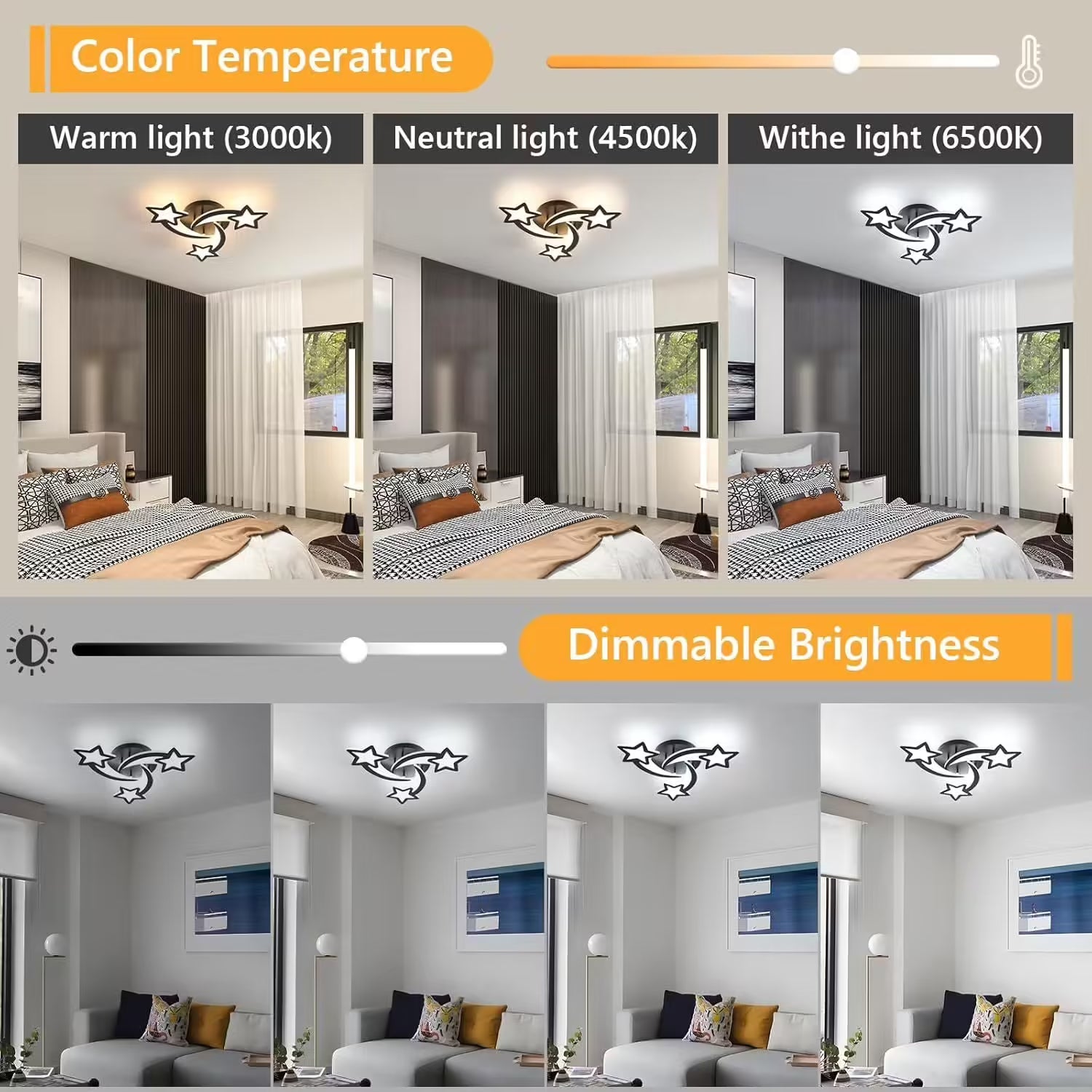 Lustra LED Mini STAR BLACK Echivalent 400W Telecomanda