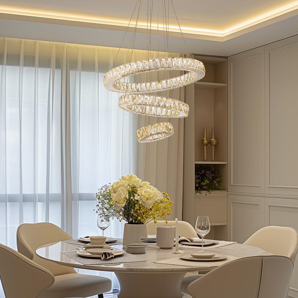 Lustra LED Cristal 3 Segmente Chrome Echivalent 800W, 60+40+20cm, Telecomanda