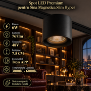 Spot LED Magnetic Rotund Premium Hyper Black 6W | ⌀8CM | 48V | 3 Tipuri de Lumina