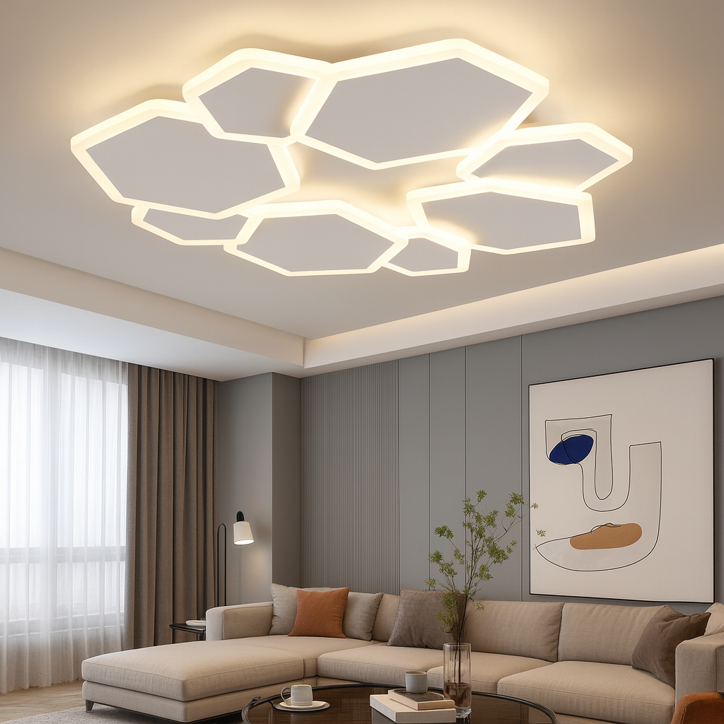 Lustra LED VERRA Hexagons 3 Functii Echivalent 650W Telecomanda