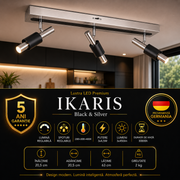 Lustra LED Premium IKARIS Black & Silver cu 3 Spoturi Reglabile
